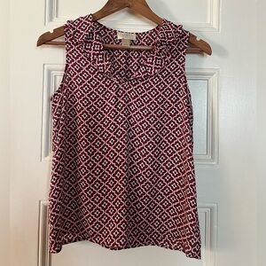 LOFT Sleeveless Top with Dark Pink and White Pattern